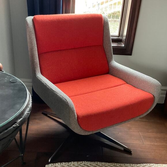 $3769 MCM Herman Miller + NaughtOne Hush Chair Orange Gray Chrome Swivel Chair - Picture 3 of 12